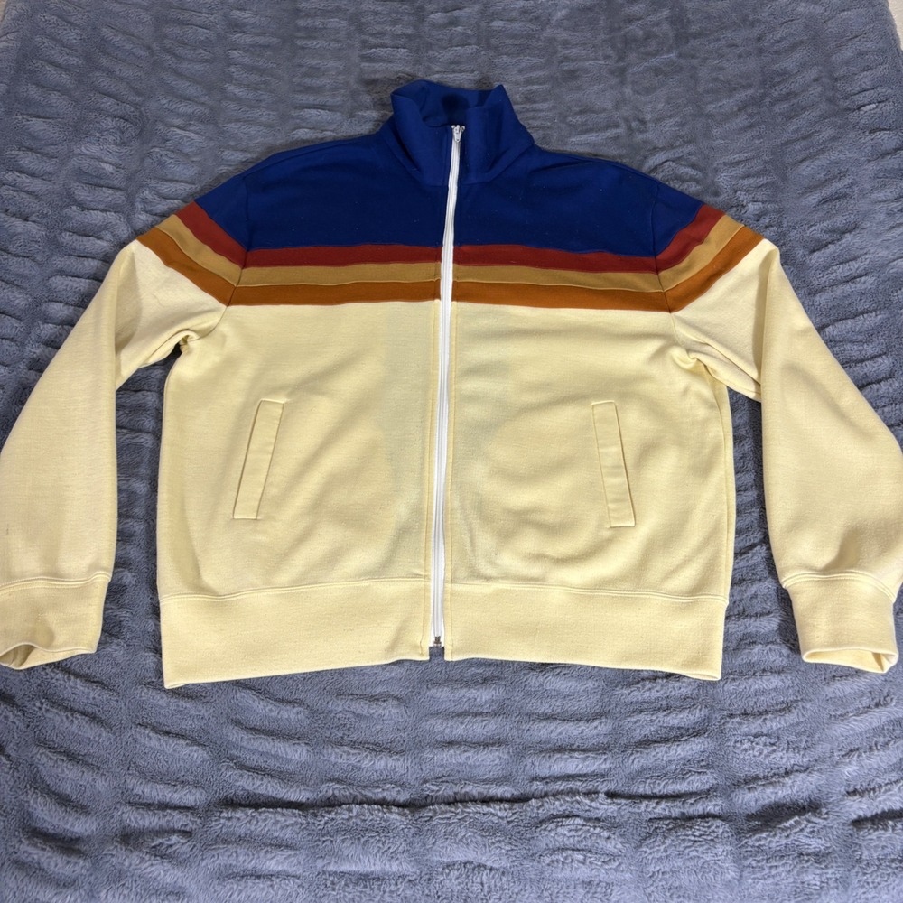 Vintage White Stag ActionSport Track Jacket XL Blue Cream Rainbow Stripe 70s 80s